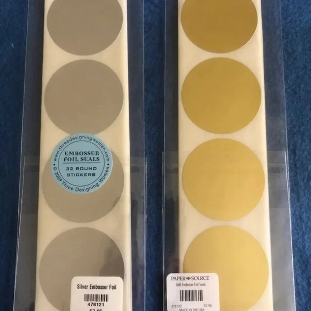 Embossed Foil Seals Round. Silver and Gold 32 each NWT